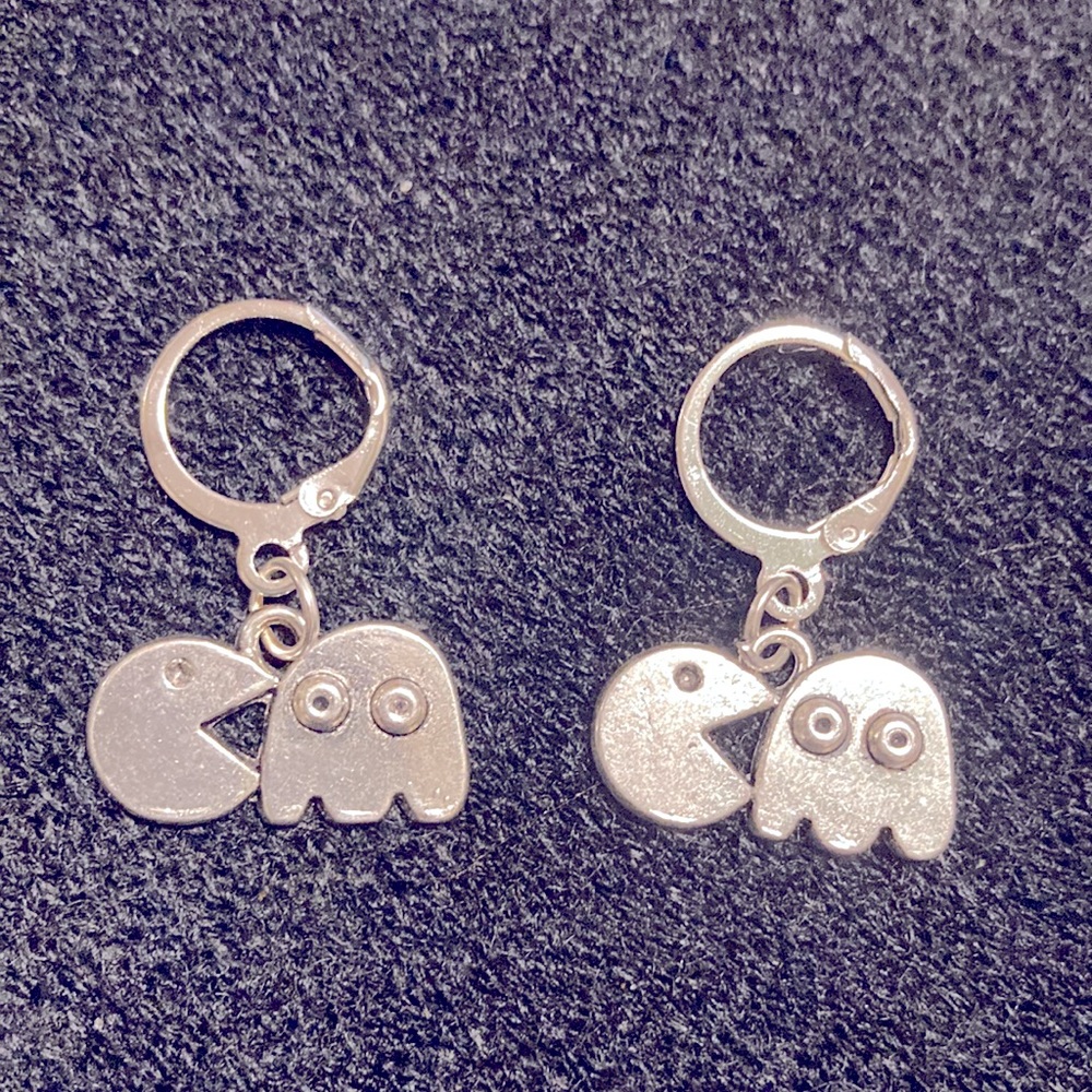 NWT Silver PAC Man Earrings so cute Handmade - Picture 3 of 3